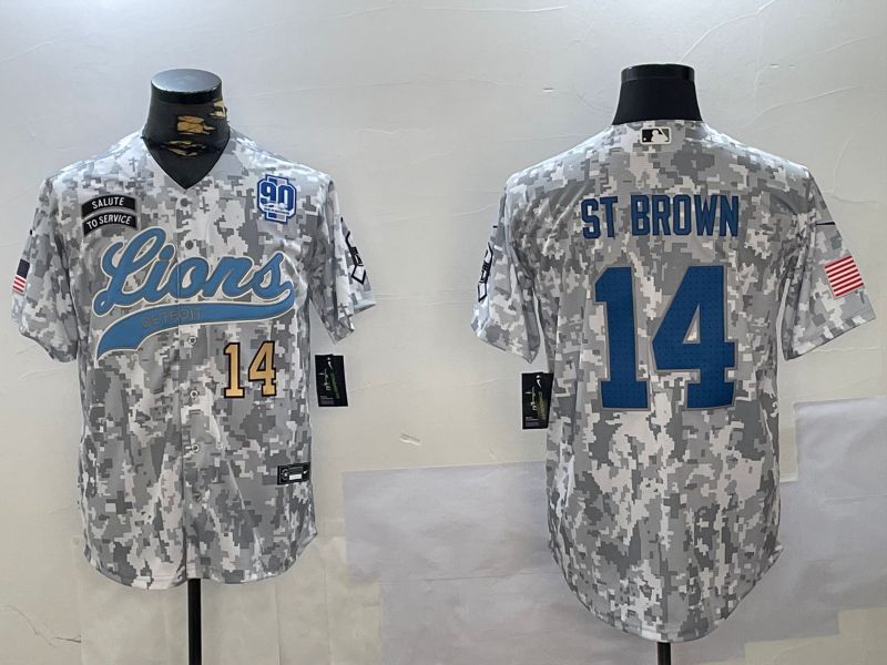 Men Detroit Lions #14 St Brown Nike Arctic Camo 2024 Salute to Service Limited NFL Jersey style 5